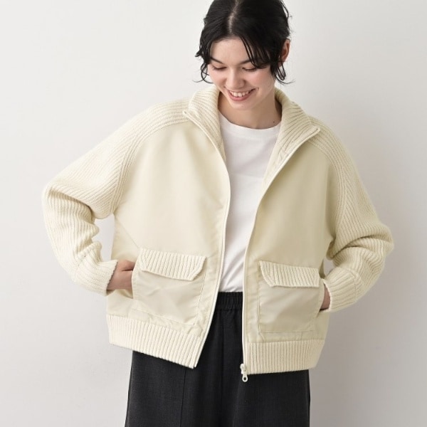 デッサン（Dessin）/【洗える】異素材ミックスジップブルゾン