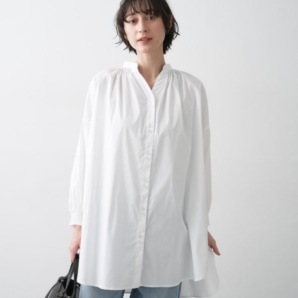 デッサン（Dessin）/【洗える】シャーリングネックチュニックシャツ_1
