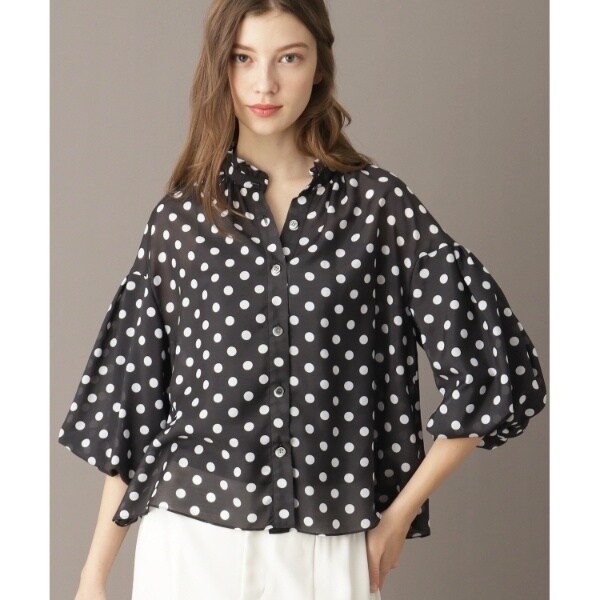 ドレステリア（DRESSTERIOR）/【洗えるシアー】スタンドフリルドットボリュームスリーブ