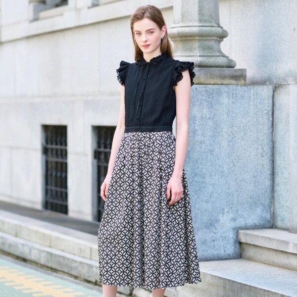 ドレステリア（DRESSTERIOR）/【大人百花春号掲載 モデル美香さん着用】ドットジャカードオーバーラップコンビドレス