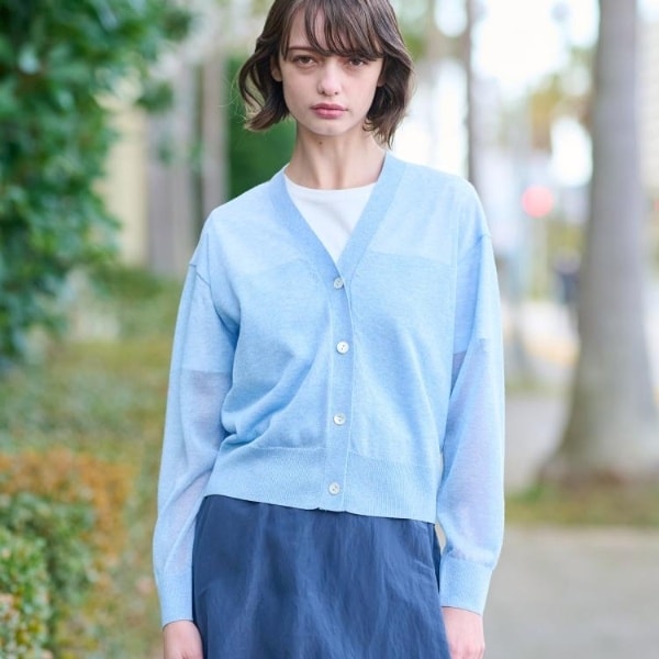 ドレステリア（DRESSTERIOR）/【洗えるショート丈】シアーコンビカーディガン