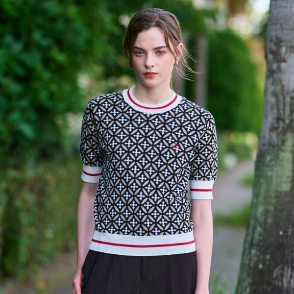 ドレステリア（DRESSTERIOR）/【コットン100％オリジナル柄】オーバーラップサークルハーフスリーブニット