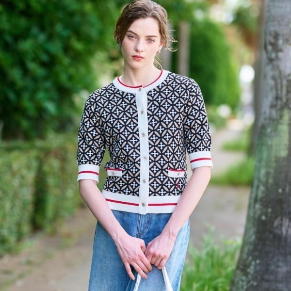 ドレステリア（DRESSTERIOR）/【美人百花モデル美香着用】オーバーラップサークルハーフスリーブカーディガン