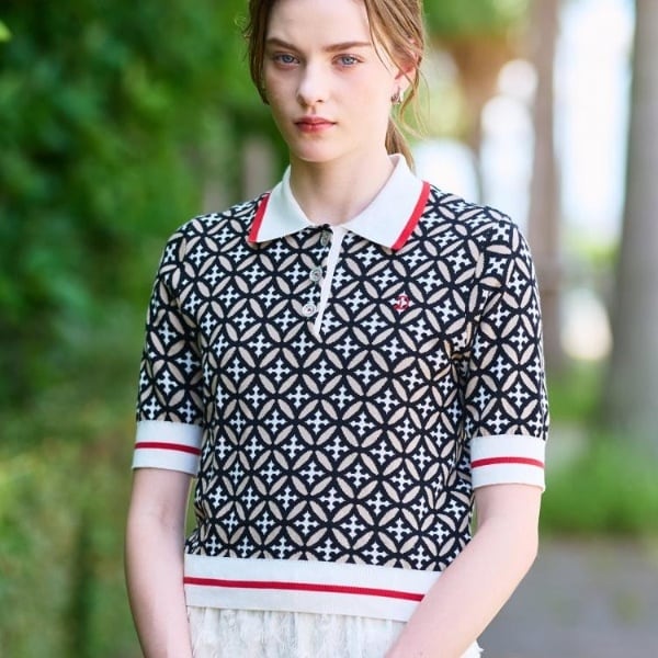 ドレステリア（DRESSTERIOR）/【コットン100％オリジナル柄】オーバーラップサークルポロニット