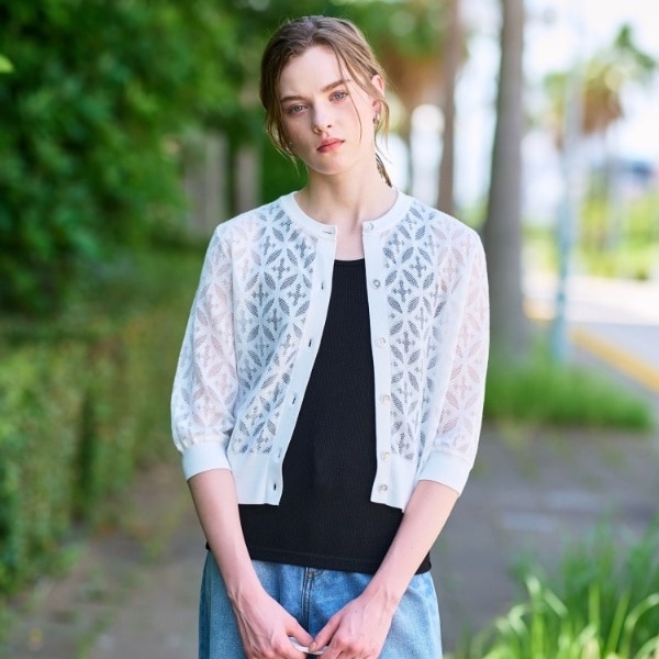 ドレステリア（DRESSTERIOR）/【洗えるシアー素材】オーバーラップレースハーフスリーブ