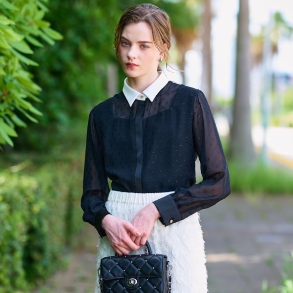 ドレステリア（DRESSTERIOR）/【洗えるシアー素材】フィルムドットクレリックブラウス