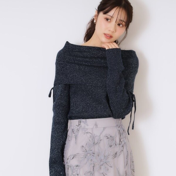 クチュールブローチ（Couture Brooch）/ラメ混オフショルニットプルオーバー 6,990円