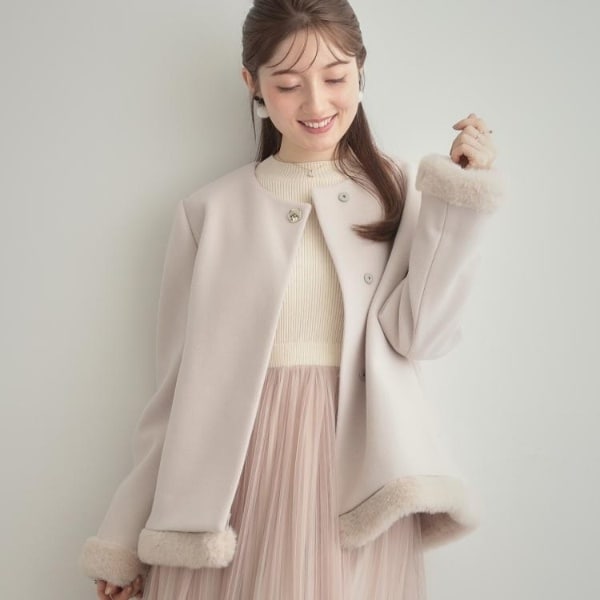 クチュールブローチ（Couture Brooch）/【大人レディ・フェイクファー取り外し可能】ケープ風ショートコート