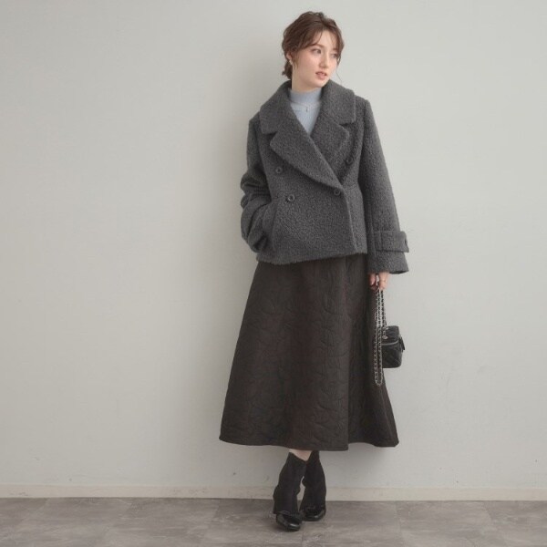 クチュールブローチ（Couture Brooch）/【S−LL無地・チェック柄】プードルボア ショートコート クチュールブローチ（Couture Brooch）/【S−LL無地・チェック柄