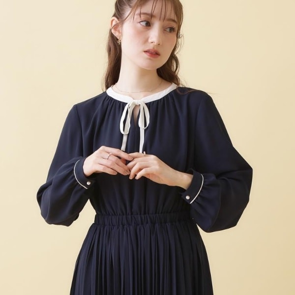 クチュールブローチ（Couture Brooch）/【配色・通勤】シフォンプリーツ ワンピース