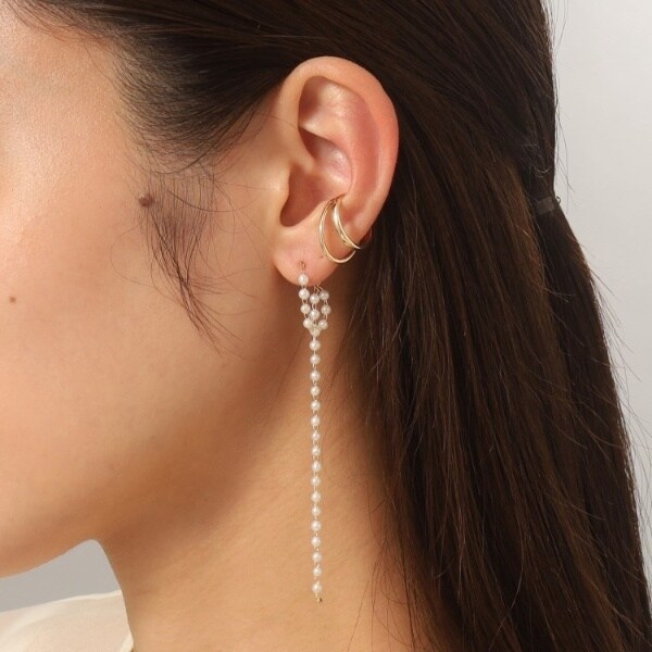 ココシュニック（COCOSHNIK）/K10パールチェーン ロングフープピアスの