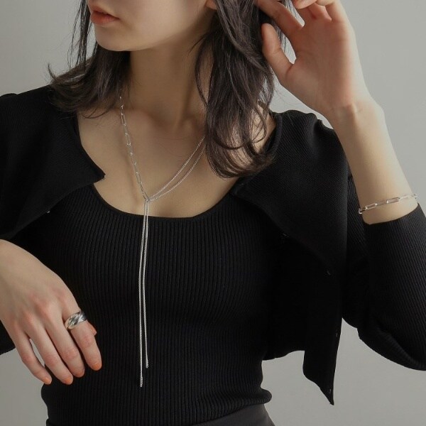 ココシュニック オンキッチュ（COCOHNIK onkitsch）/シルバー ミックスチェーン フラット カーブドレープY ネックレス_12