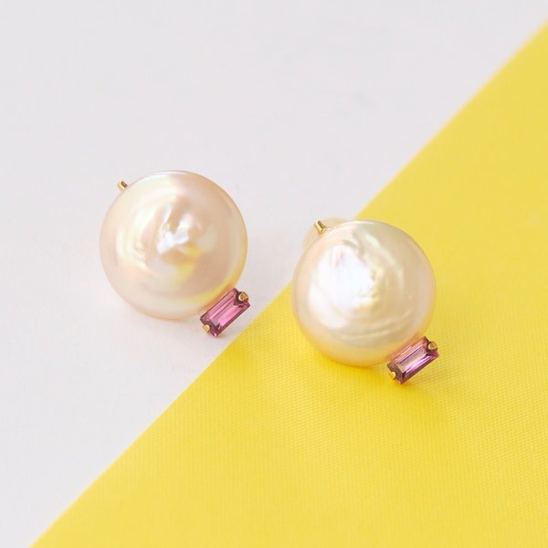 ジュピター（JUPITER）/【K10】大粒バロックパール×天然石ピアス/ロードライトガーネットの通販は
