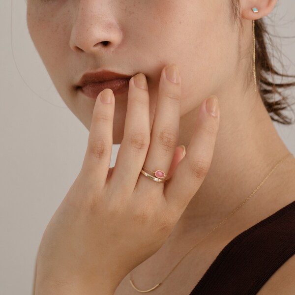 JUPITER 【k10】インカローズ　天然石チェーンリング K10】天然石チェーンリング／インカローズ/ピンキー/サイズ