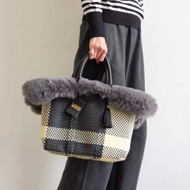 ウーヴン（WOVEN）/エコファーフラップカバー+バスケットバッグ 2点セット メルカドバッグ かごバッグ バッグカバー