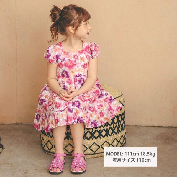 ベベ（BeBe）/【お揃い】ボタニカル花柄リップルフリルワンピース(90~150cm)_2