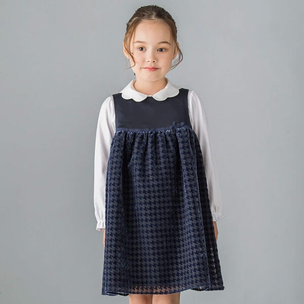 ベベ（BeBe）/【日本製】千鳥格子オパールベルベットドレス(100~140cm)
