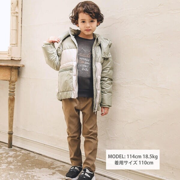 ベベ（BeBe）/【撥水加工】シャイニータフタバイカラーフード付きダウンコート(100~160cm)_2