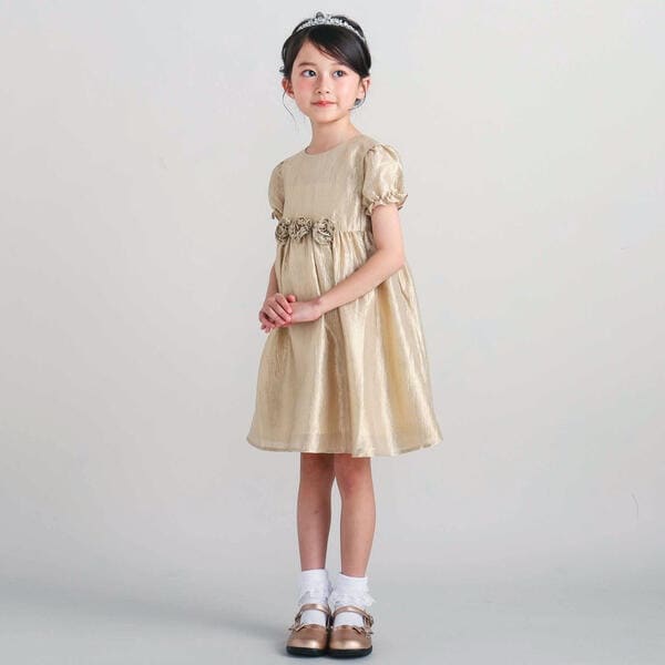 ベベ（BeBe）/ローズモチーフカールマイヤーパフスリーブドレス(100~140cm)_3