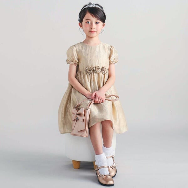 ベベ（BeBe）/ローズモチーフカールマイヤーパフスリーブドレス(100~140cm)_4