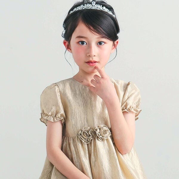 ベベ（BeBe）/ローズモチーフカールマイヤーパフスリーブドレス(100~140cm)_5