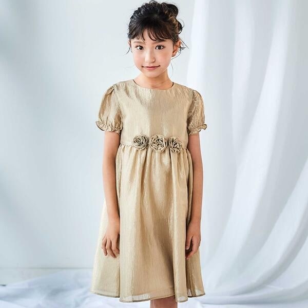 ベベ（BeBe）/ローズモチーフカールマイヤーパフスリーブドレス(100~140cm)_7