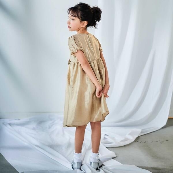 ベベ（BeBe）/ローズモチーフカールマイヤーパフスリーブドレス(100~140cm)_9