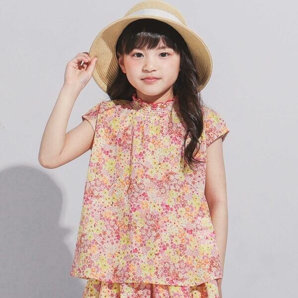 ベベ（BeBe）/【DEVEAUX】水彩風花柄シャーリングブラウス(90~140cm)