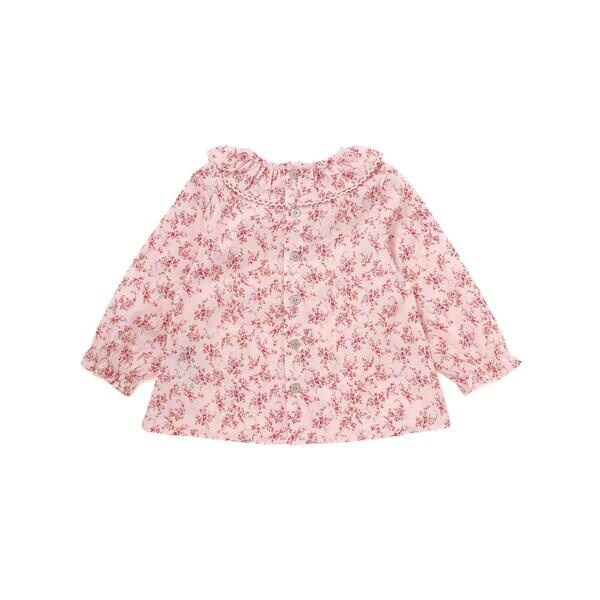 ベベ（BeBe）/【お揃い】コットンローンフラワープリントフリル襟長袖