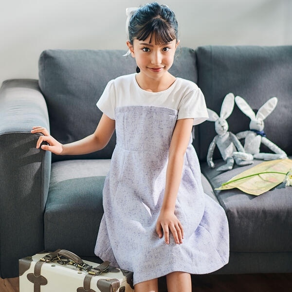 BEBEワンピース　150cm お揃い  リネン 混 チェック シャーリング ワンピース (90~150cm