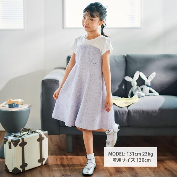 ベベ（BeBe）/ネップツイードドッキング半袖ワンピース(90~150cm)_2