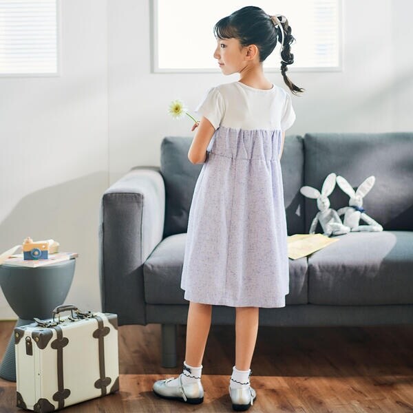 ベベ（BeBe）/ネップツイードドッキング半袖ワンピース(90~150cm)_3
