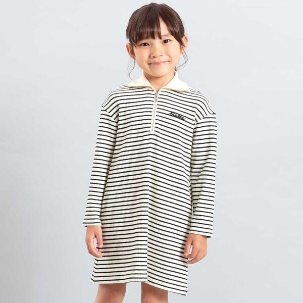 ベベ（BeBe）/【お揃い】ボーダーリブZIPカラー長袖ワンピース(90~150cm)