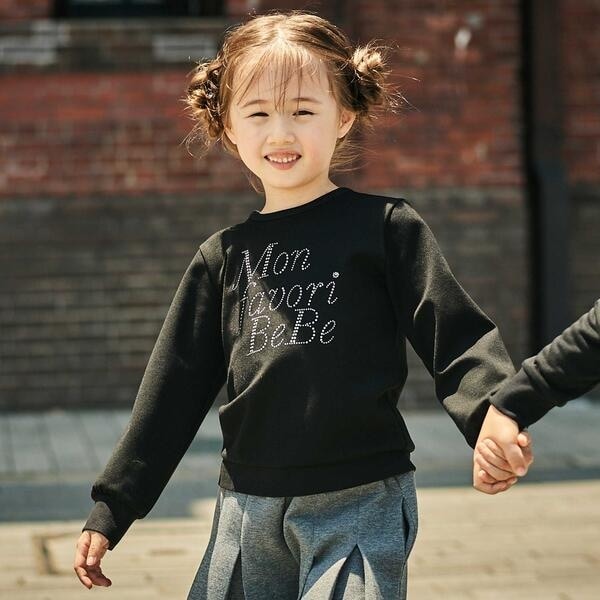 ベベ（BeBe）/ポンチラインストーンロゴトレーナー(100~160cm)