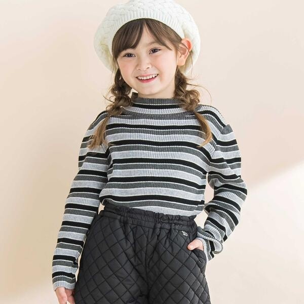 ベベ（BeBe）/マルチボーダーリブハイネックニット(90~150cm)