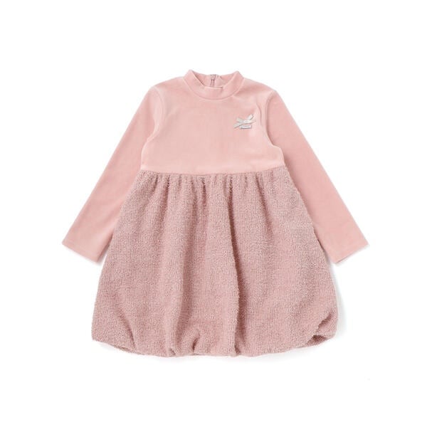 ベベ（BeBe）/ベロア×ファンシーヤーン切り替えハイネックバルーンワンピース(90~140cm)_1