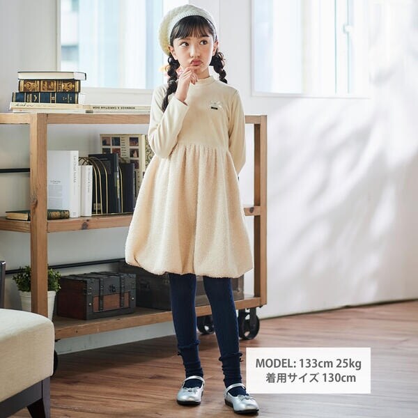 ベベ（BeBe）/ベロア×ファンシーヤーン切り替えハイネックバルーンワンピース(90~140cm)_2
