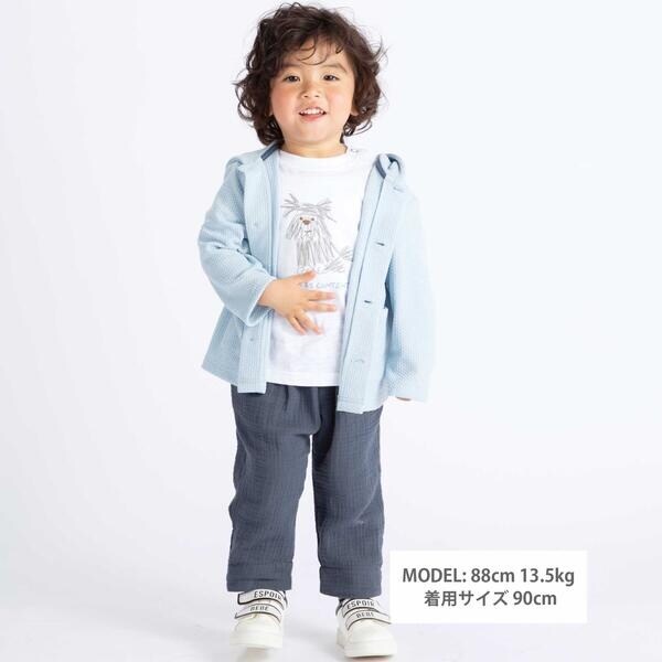 ベベ（BeBe）/メランジワッフルポンポンフード付き長袖カーディガン(80~100cm)_2