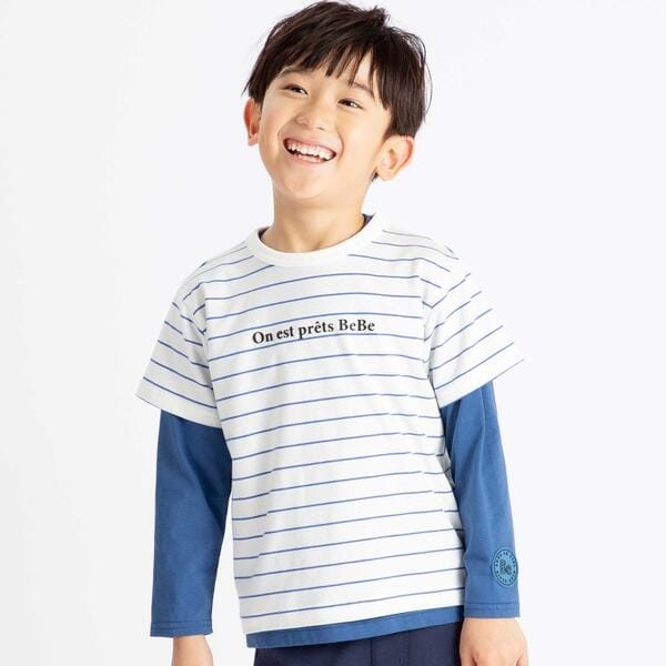 ベベ（BeBe）/ボーダー半袖Tシャツ+長袖Tシャツセット(90~160cm)