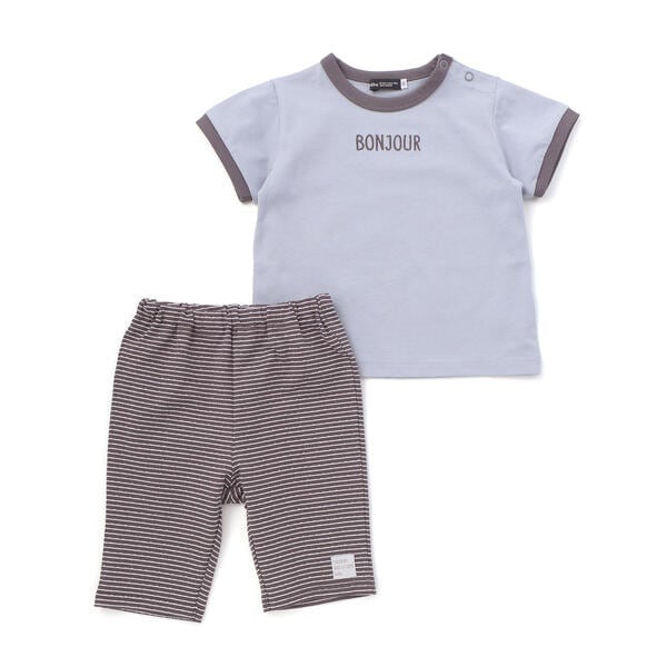 キャラクターTシャツ・パンツセット ベベ（BeBe）/ロゴ刺しゅう半袖リンガーTシャツ+ボーダーリラックス トップス
