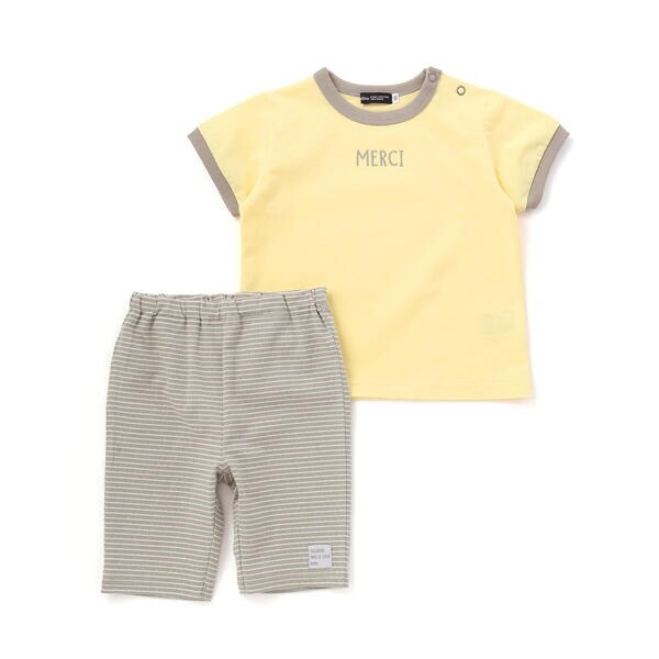 キャラクターTシャツ・パンツセット ベベ（BeBe）/ロゴ刺しゅう半袖リンガーTシャツ+ボーダーリラックス トップス