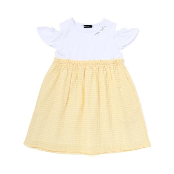 ベベ（BeBe）/シアーチェックドッキング肩開きワンピース(90~150cm)_1