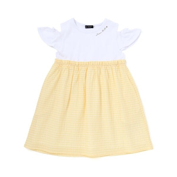 ベベ（BeBe）/シアーチェックドッキング肩開きワンピース(90~150cm)_8