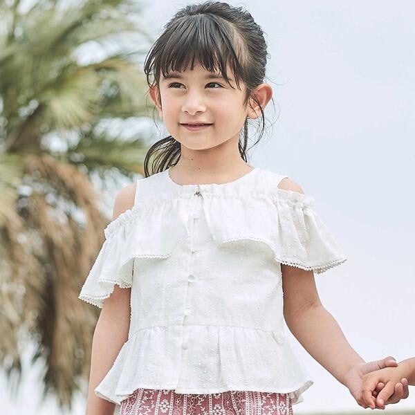 ベベ（BeBe）/2wayオフショルフリルカラーノースリーブペプラムブラウス(100~160cm)