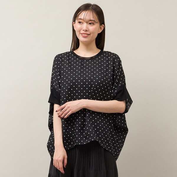 ピサーノ（PISANO）/幾何／ドットプリント・ポンチョ風シルエットブラウス 8,228円