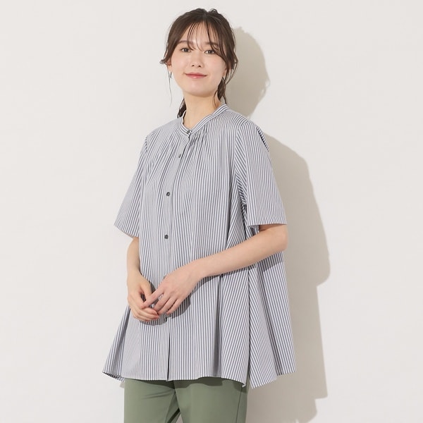 ピサーノ（PISANO）/【手洗いOK・接触冷感】ブロックストライプ・襟ぐりタックテントラインブラウス
