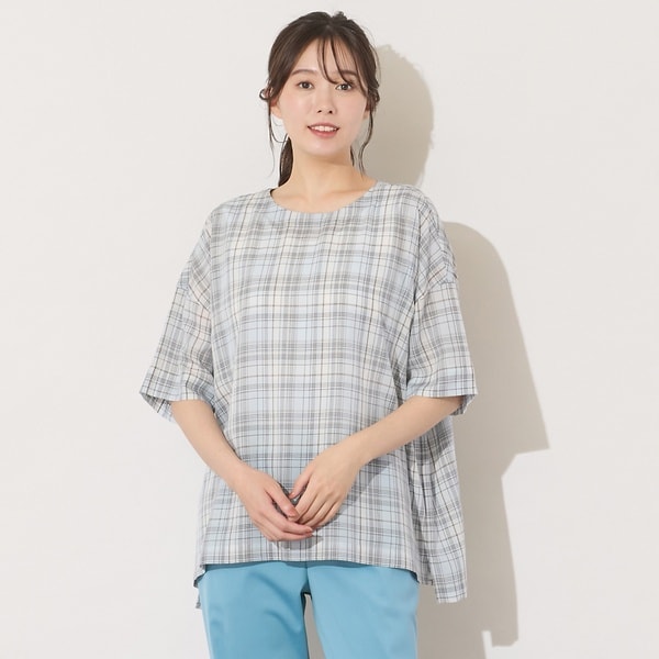 ピサーノ（PISANO）/【手洗いOK】キュプラチェック・ノーカラーブラウス