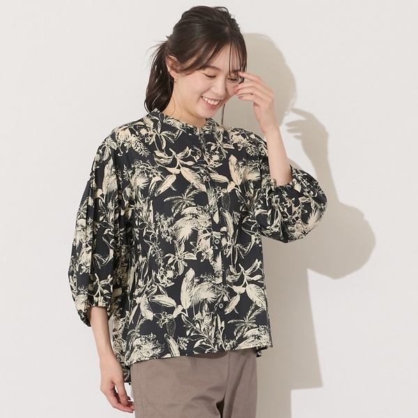 ピサーノ（PISANO）/【手洗いOK・綿100％】ボタニカルプリント・ボリュームスリーブブラウス