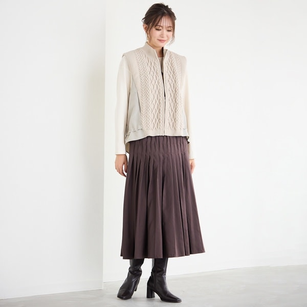 ピサーノ（PISANO）/ニット×タフタ・ドッキングハイネックジレ