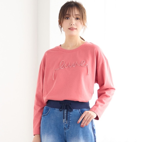 ピサーノ（PISANO）/【手洗いOK】ベロアテープロゴ刺繍カットソー